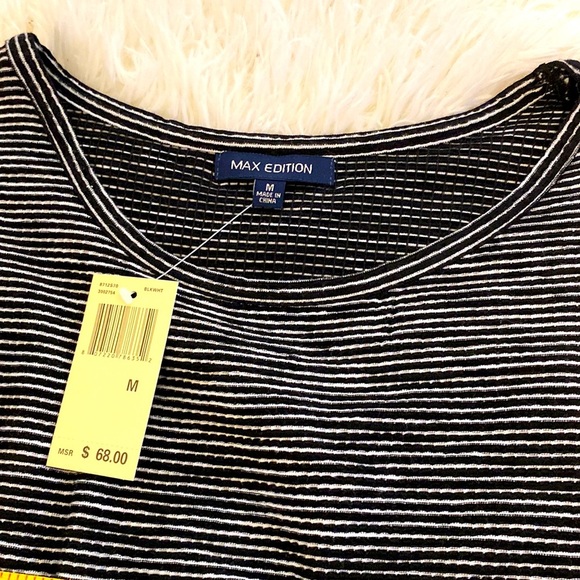 MAX EDITION BLACK & WHITE STRIPE CAP SLEEVE SHIRT SIDE ACCENT Size M NWT - Picture 8 of 13